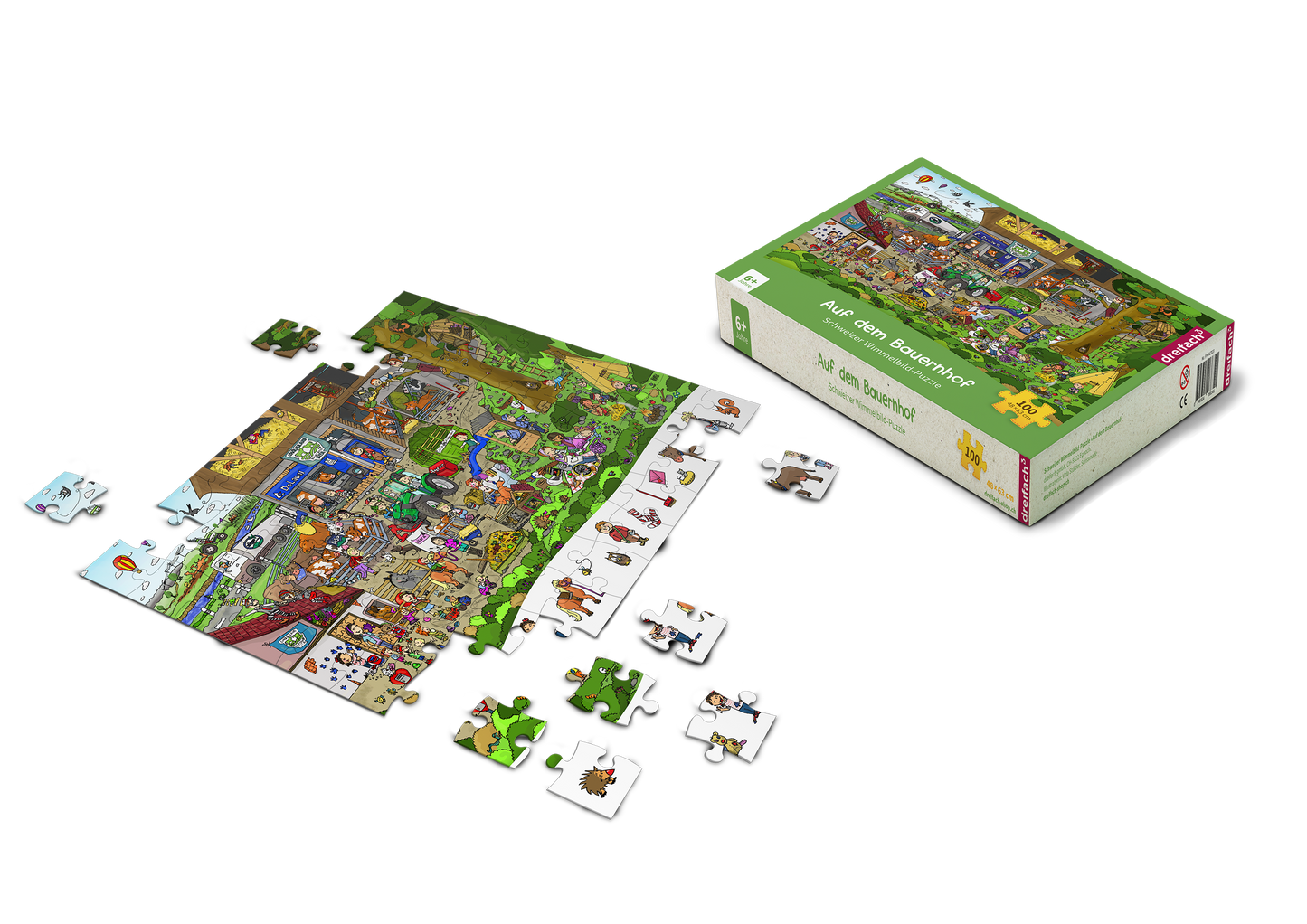 Bauernhof-Set mit Wimmelbuch und Puzzle